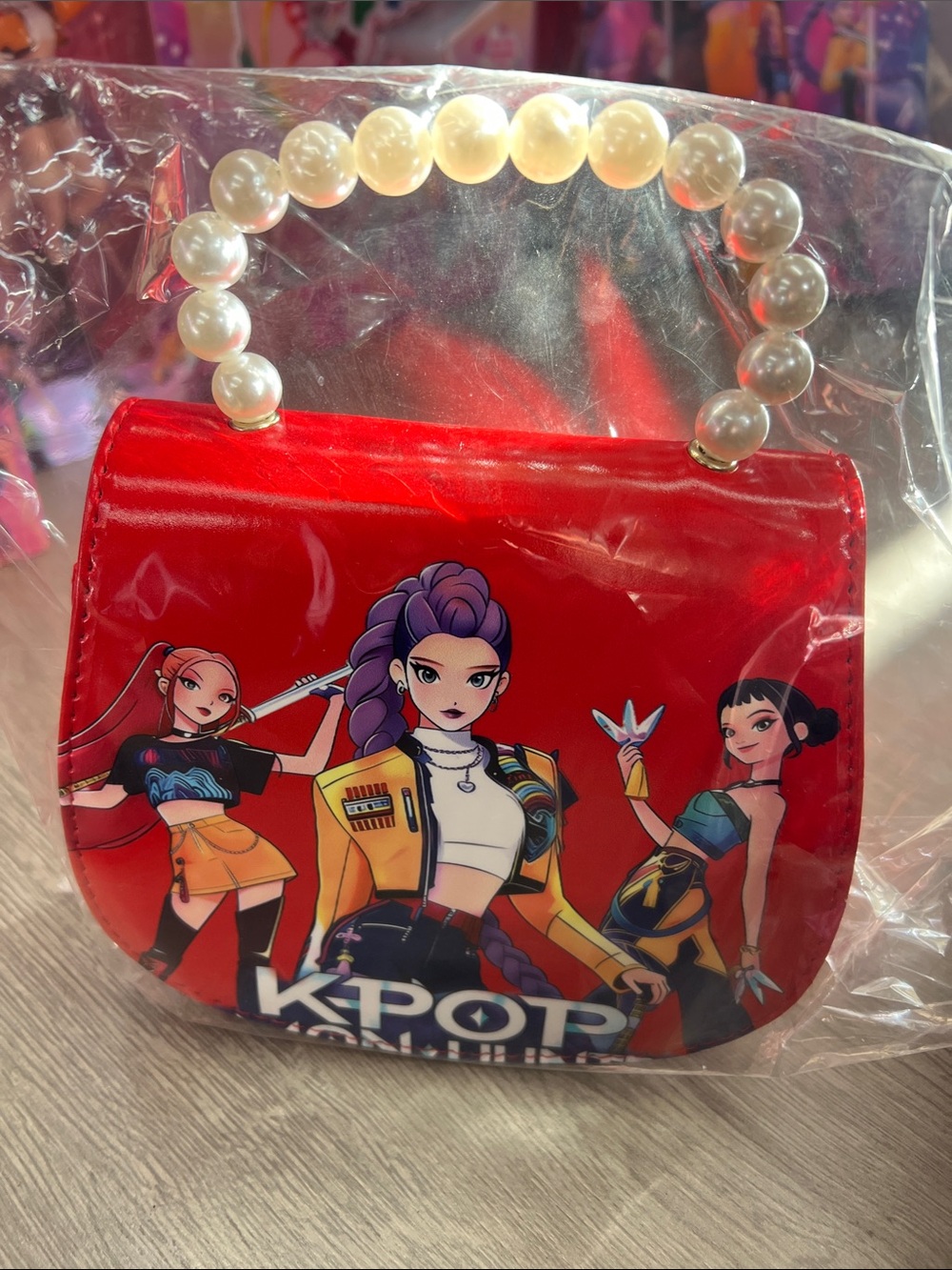 K-Pop Girls Red Kids Handbag with Pearl Handle